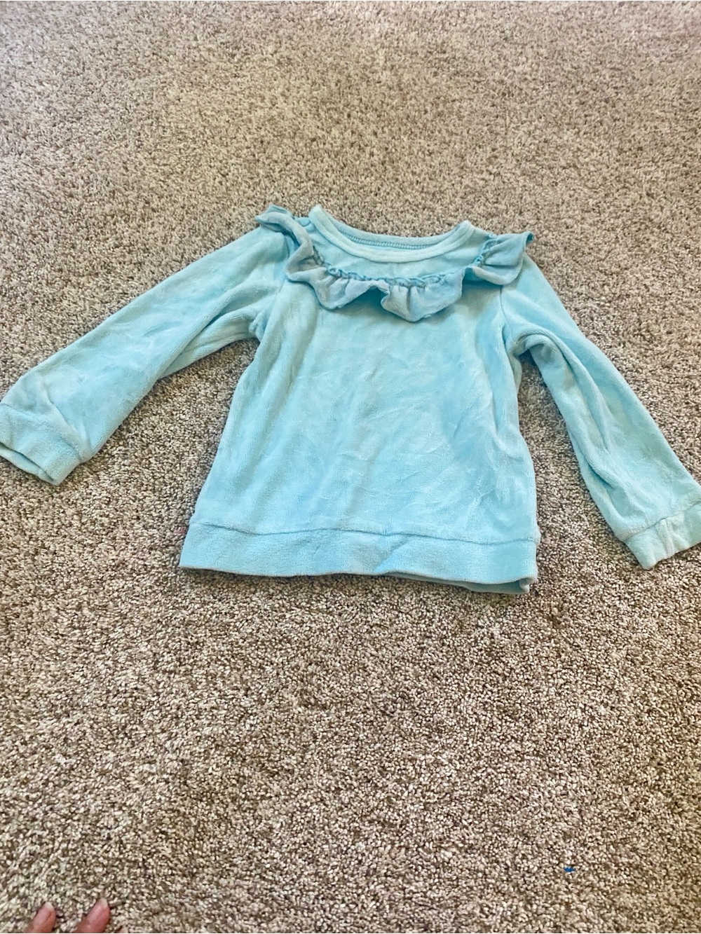 First Impressions Soft Aqua Ruffle-Neck Long Sleeve Top